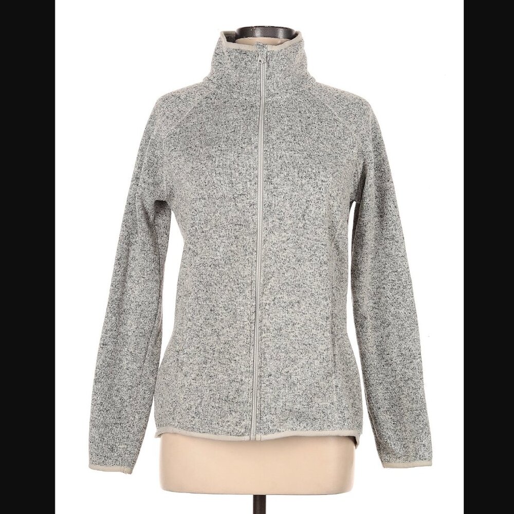 Eddie Bauer Radiator Sweater Fleece Full Zip Mock Neck Jacket, Medium, Tan Gray